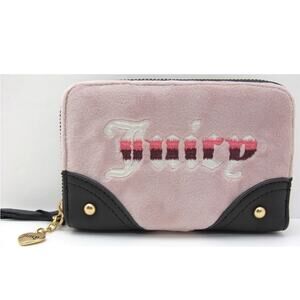 Juicy Couture Retro Vibe Pink & Brown Fuzzy Double Zip Wallet NWT Retail $39